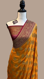 Dual Shade Khaddi Georgette Banarasi Saree -  Antique zari - The Handlooms