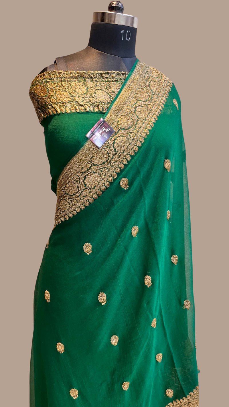Pure Georgette Banarasi Saree - Antique Zari - The Handlooms