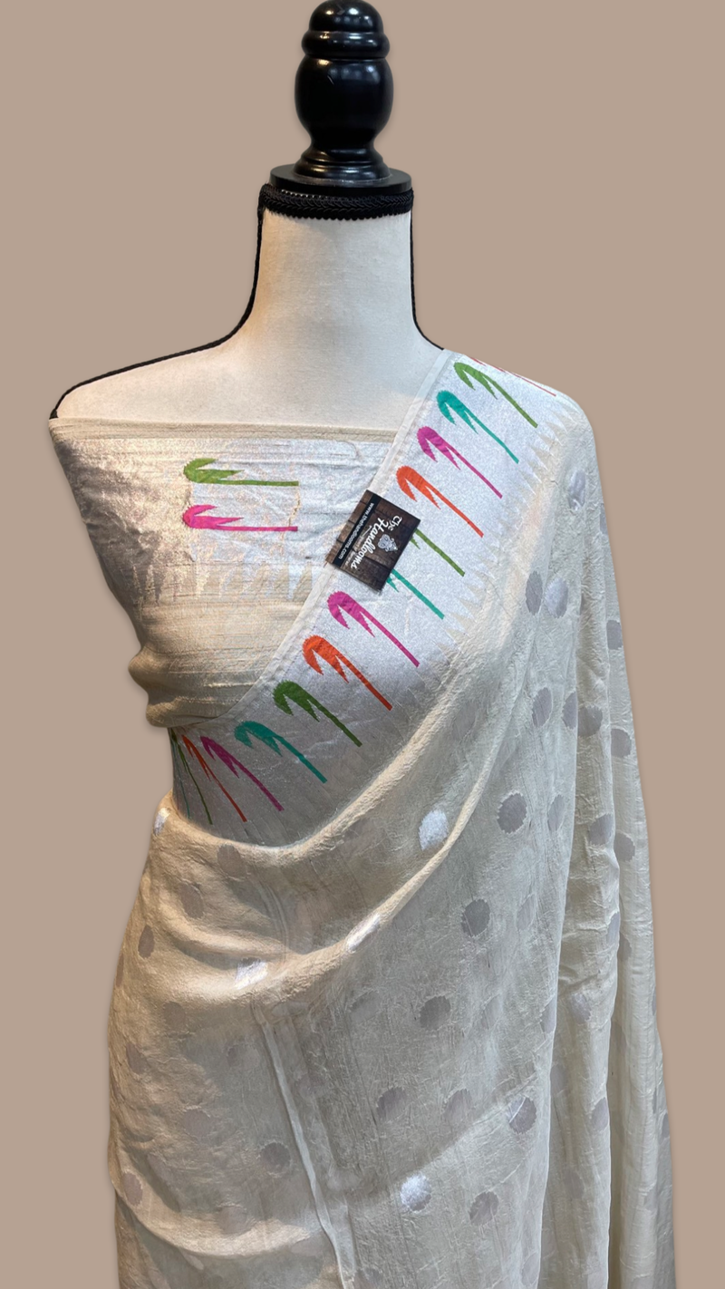 Tussar Georgette Handloom Banarasi Saree - All over meenakari - The Handlooms