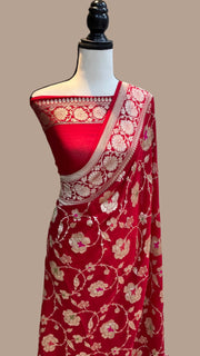 Khaddi Georgette Handloom Banarasi Saree - All over Jaal Work with meenakari - The Handlooms