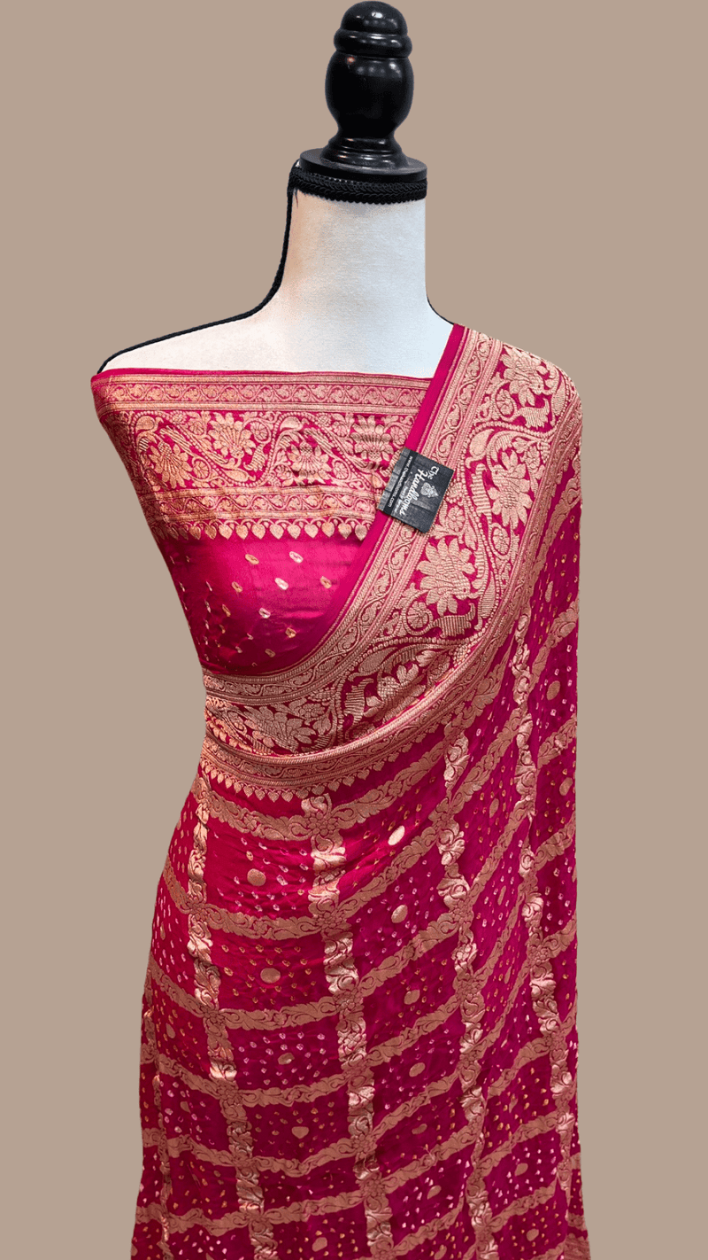 Pure Georgette Banarasi Bandhej Handloom Saree - The Handlooms