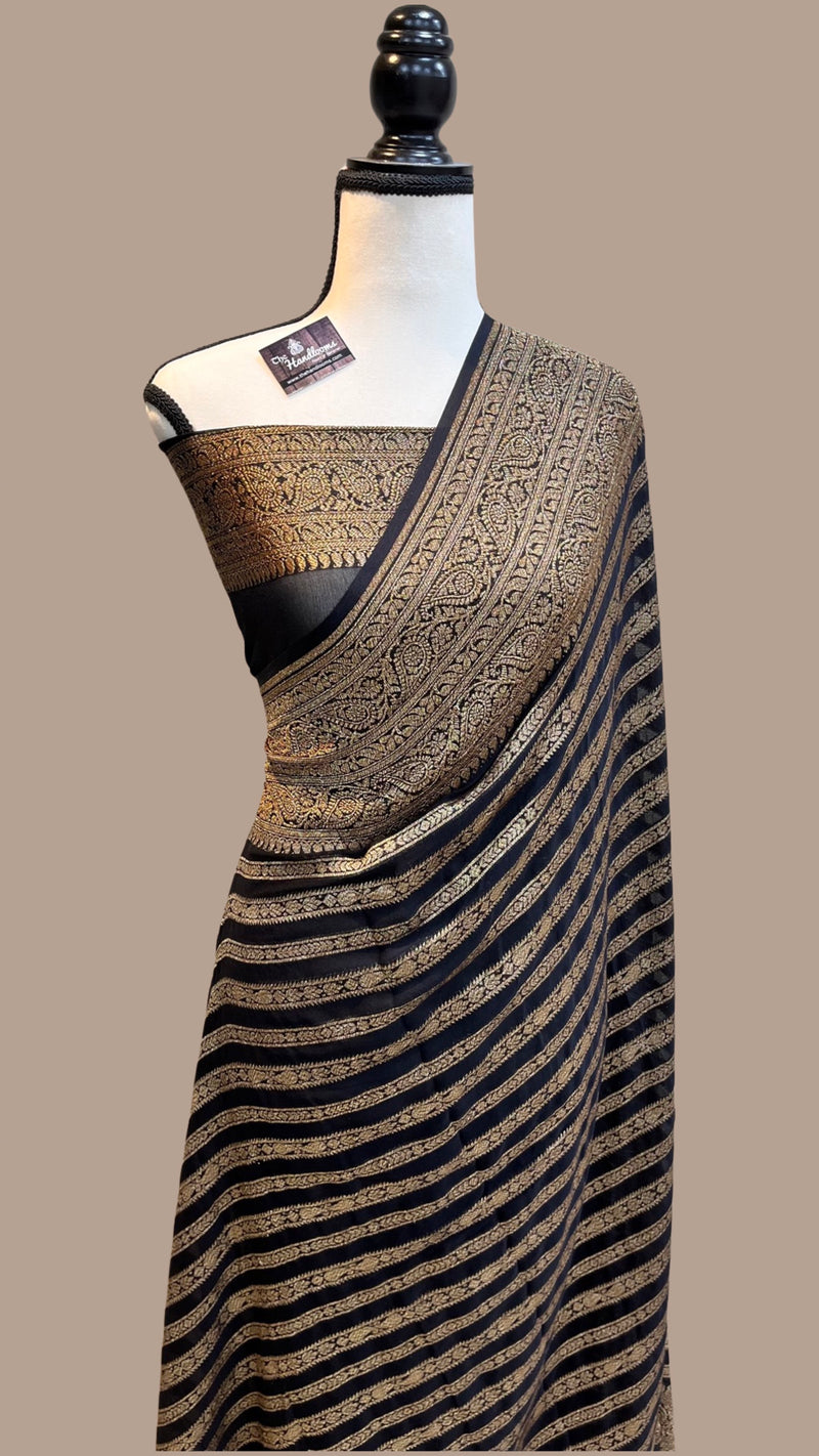 Black Khaddi Georgette Banarasi Saree -  Antique zari - The Handlooms