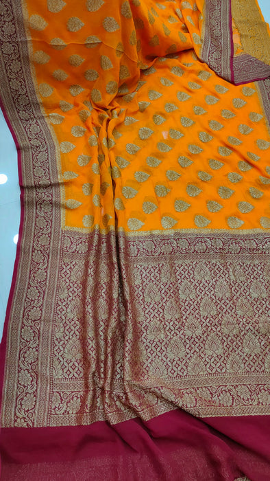 Dual Shade Khaddi Georgette Banarasi Saree -  Antique zari - The Handlooms