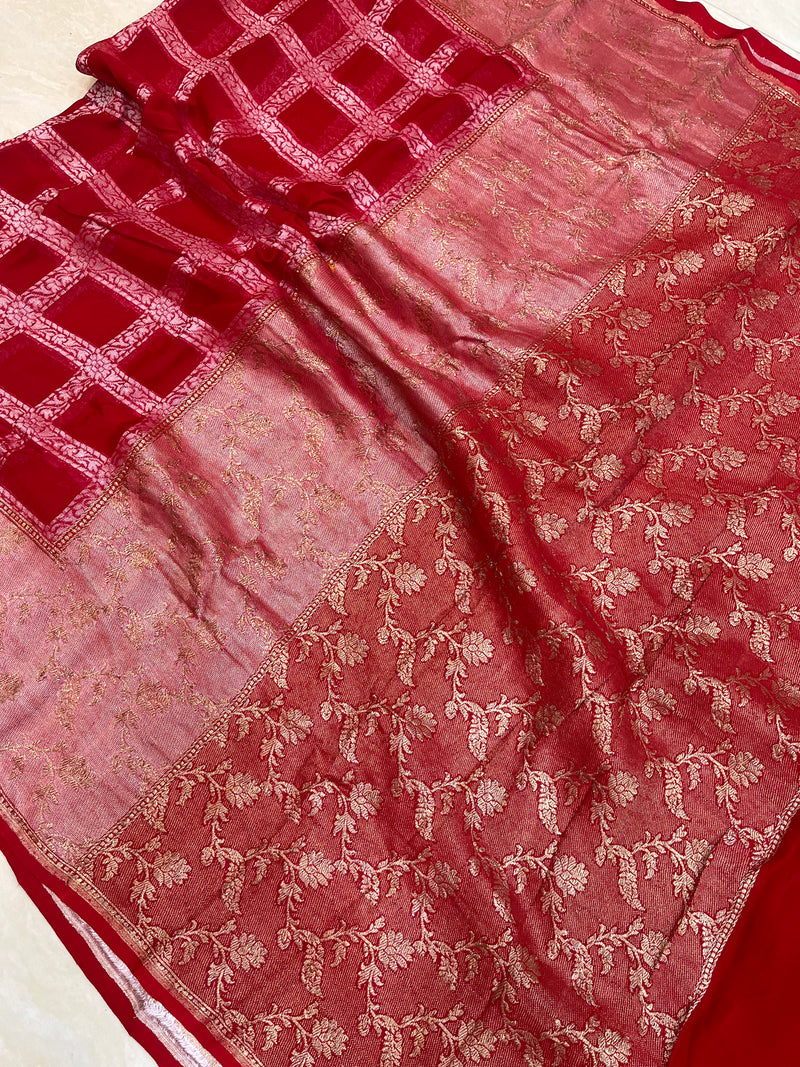 Pure Georgette Banarasi Bandhej Handloom Saree - The Handlooms