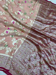 Khaddi Georgette Handloom Banarasi Saree - All over Jaal Work with meenakari - The Handlooms
