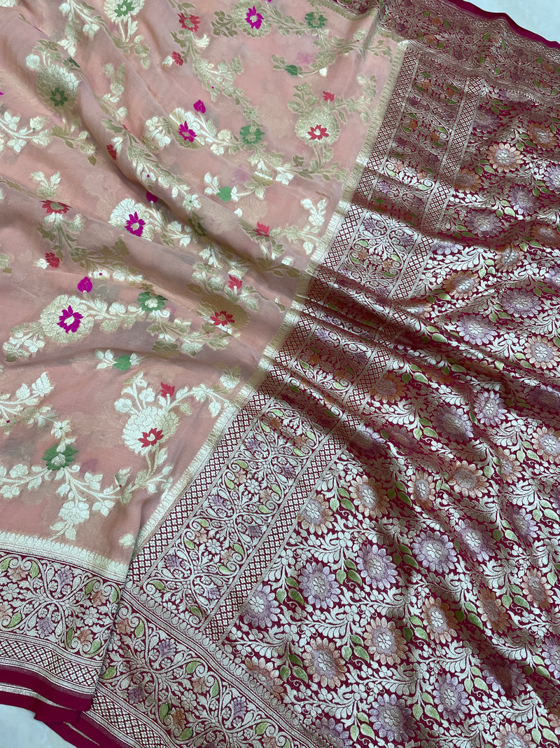 Khaddi Georgette Handloom Banarasi Saree - All over Jaal Work with meenakari - The Handlooms
