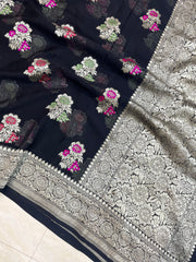 Khaddi Georgette Handloom Banarasi Saree - All Over Jaal Work with meenakari - The Handlooms