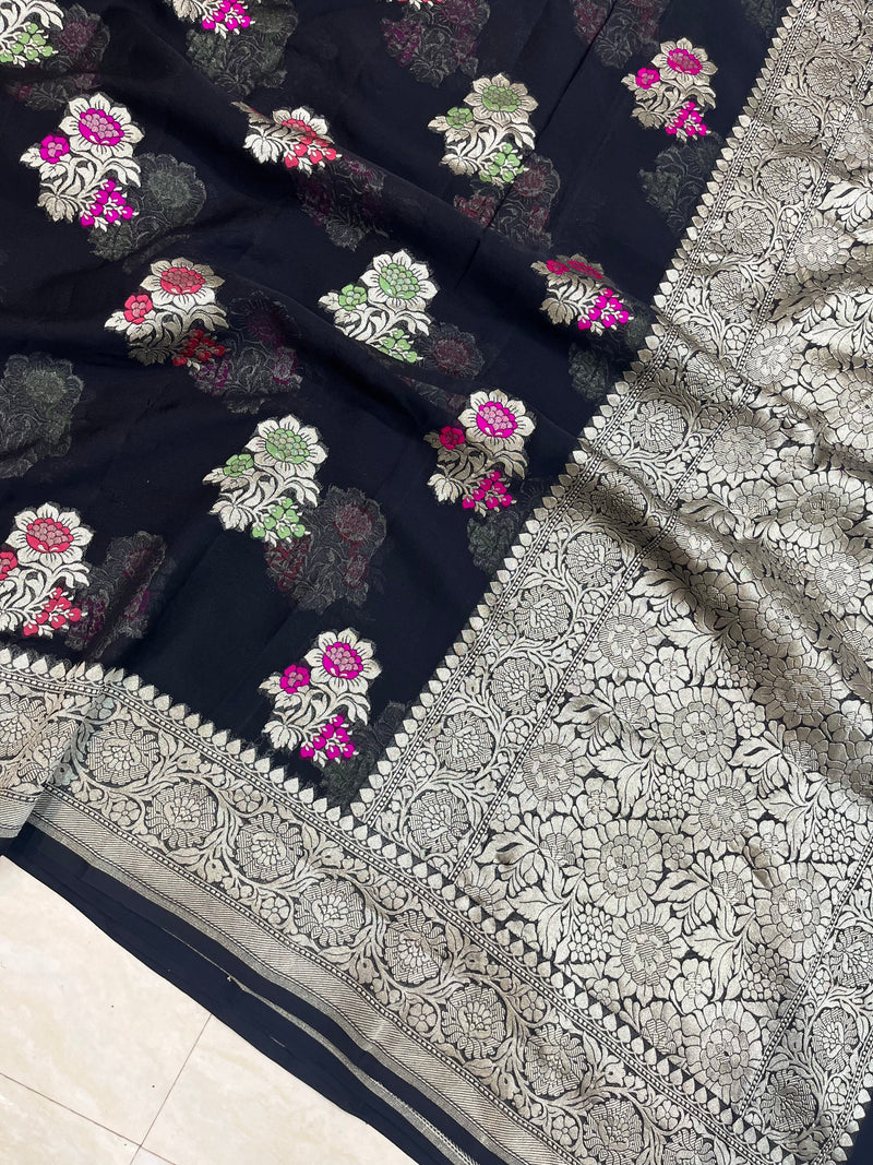Khaddi Georgette Handloom Banarasi Saree - All Over Jaal Work with meenakari - The Handlooms