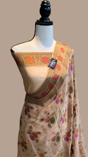 Beige Pure Chiffon Khaddi Banarasi Saree - The Handlooms