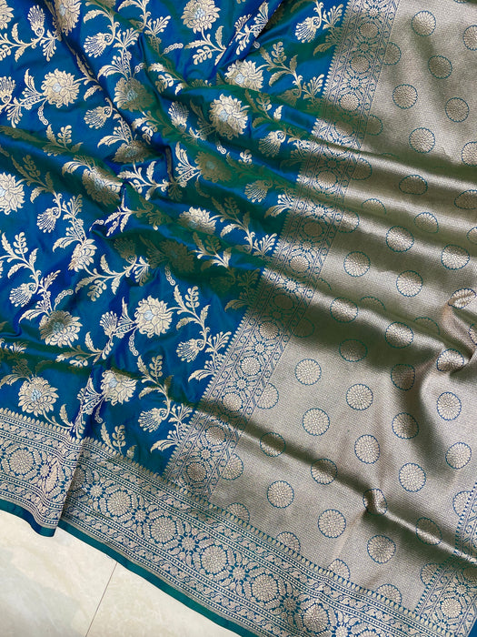 Dual tone Pure Katan Silk Banarasi Handloom Saree - All over Sona Roopa Jaal work