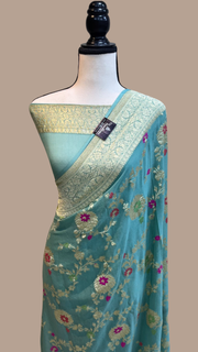 Khaddi Georgette Handloom Banarasi Saree - All over Jaal Work with meenakari - The Handlooms