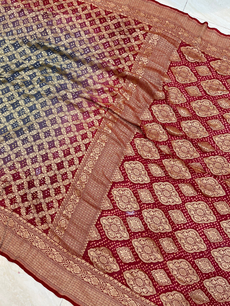 Pure Georgette Banarasi Bandhej Handloom Saree - The Handlooms