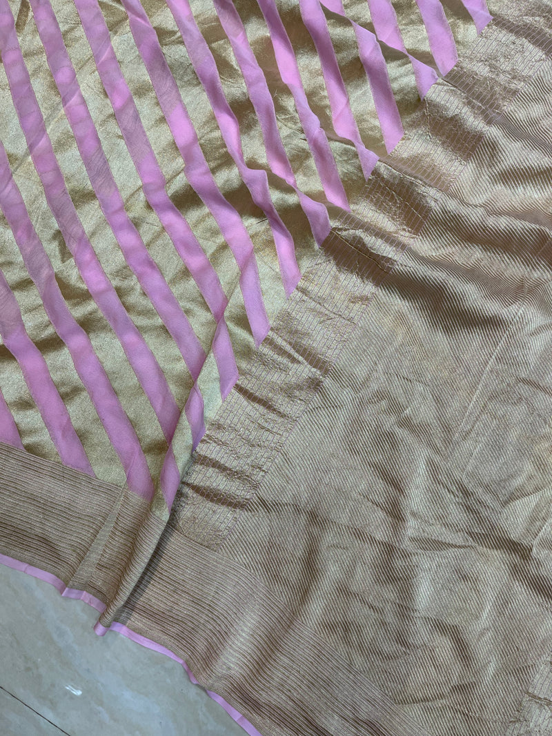 Pink Khaddi Georgette Handloom Banarasi Saree - The Handlooms