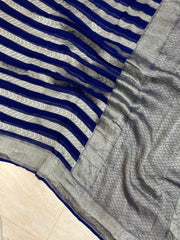 Blue Khaddi Georgette Handloom Banarasi Saree - The Handlooms