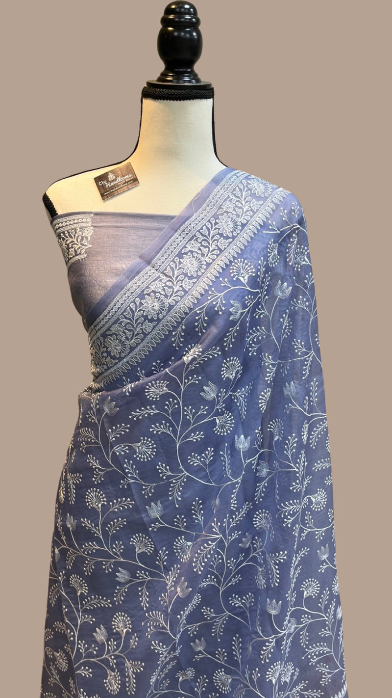 Pure Organza Chikankari Handloom Banarasi Saree - The Handlooms