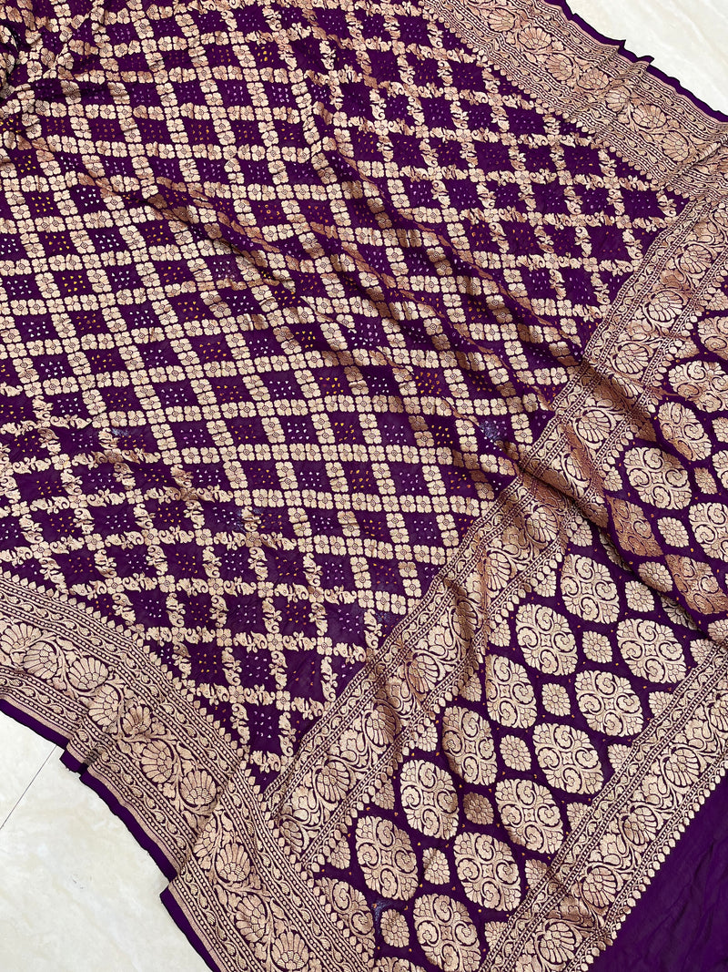 Pure Georgette Banarasi Bandhej Handloom Dupatta - The Handlooms