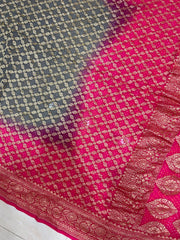 Dual Shade Pure Georgette Banarasi Bandhej Handloom Saree - The Handlooms