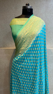 Khaddi Georgette Handloom Banarasi Saree - Gold Zari - The Handlooms