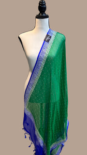 Pure Georgette Dupatt asilver zari - The Handlooms