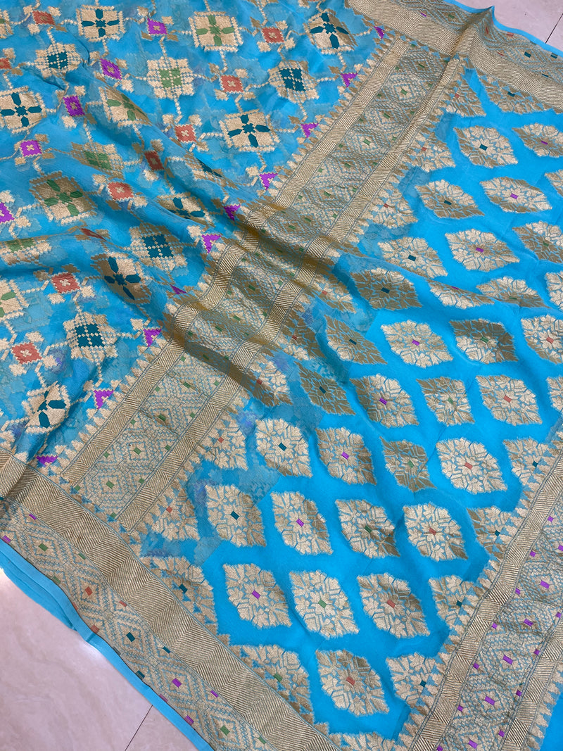 Pure Georgette Banarasi Handloom Saree - with meenakari work Gold Zari - The Handlooms