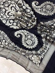 Pure Khaddi Georgette Dupatta - water zari - The Handlooms