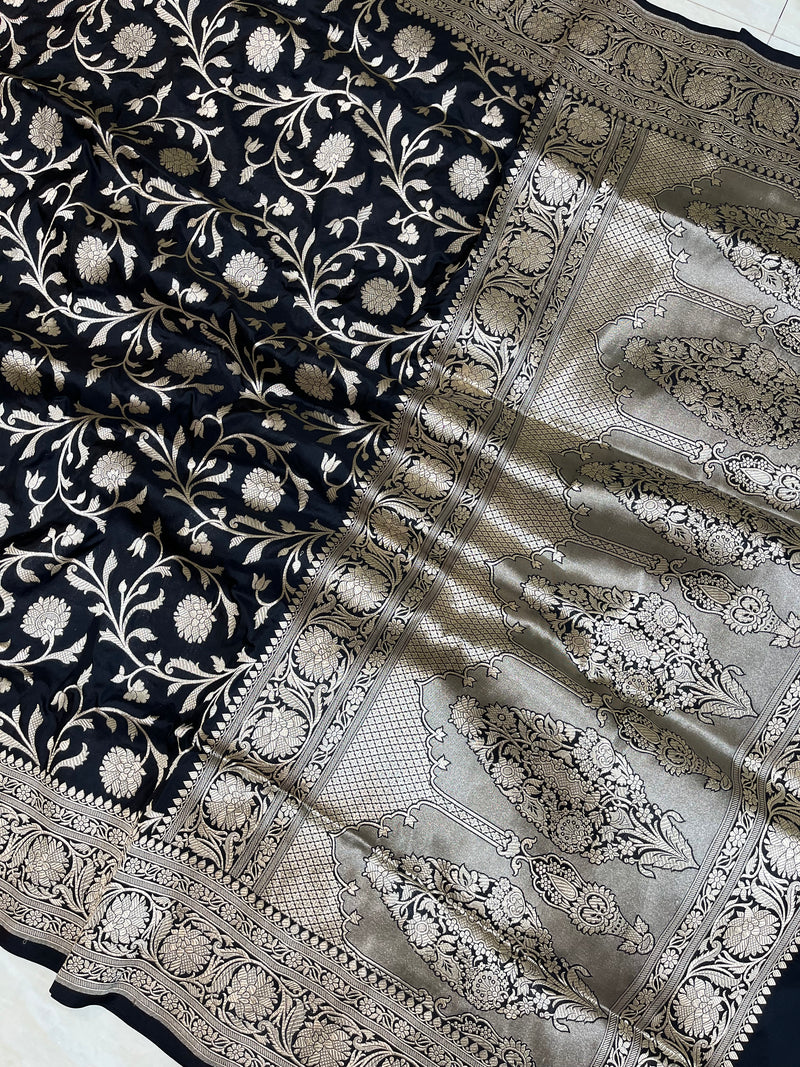 Pure Katan Silk Banarasi Handloom Saree - All over Jaal  work - The Handlooms