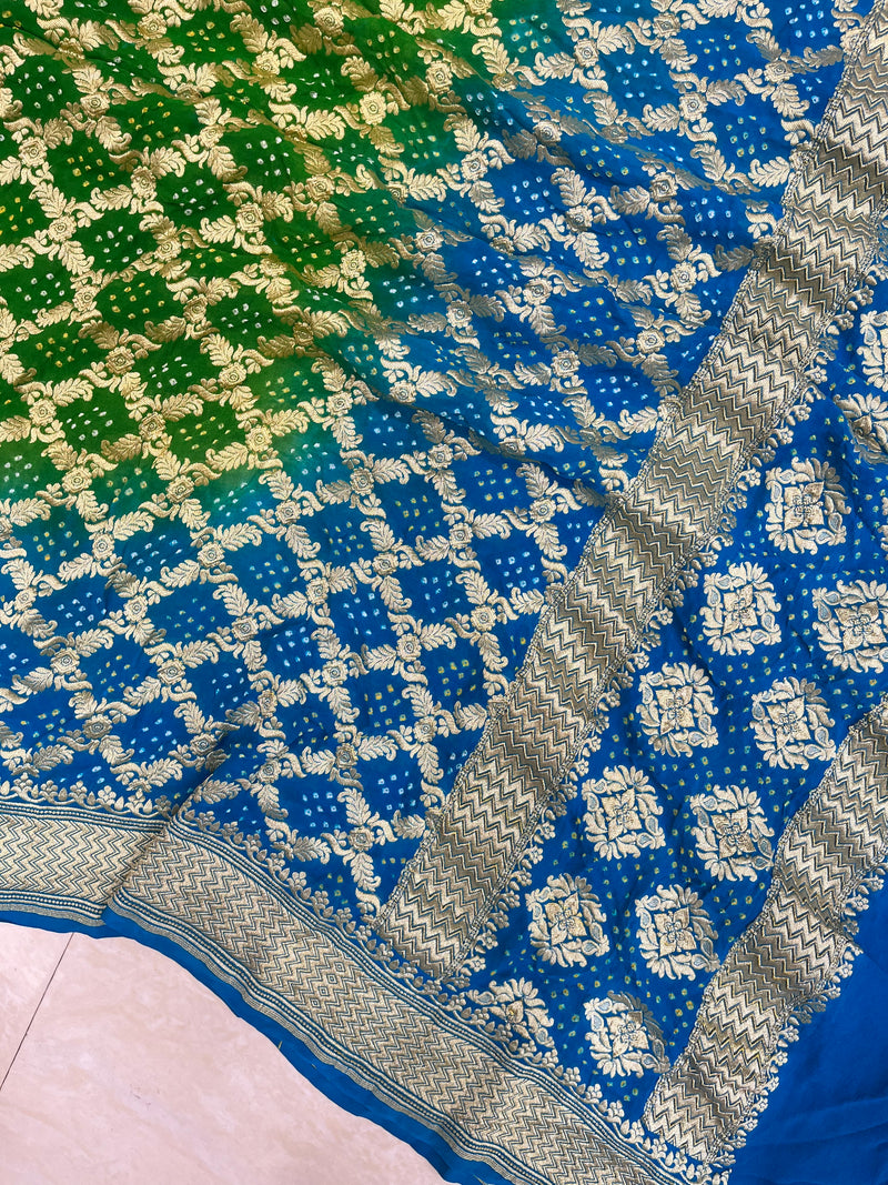 Pure Georgette Banarasi Bandhej Handloom Dupatta - The Handlooms