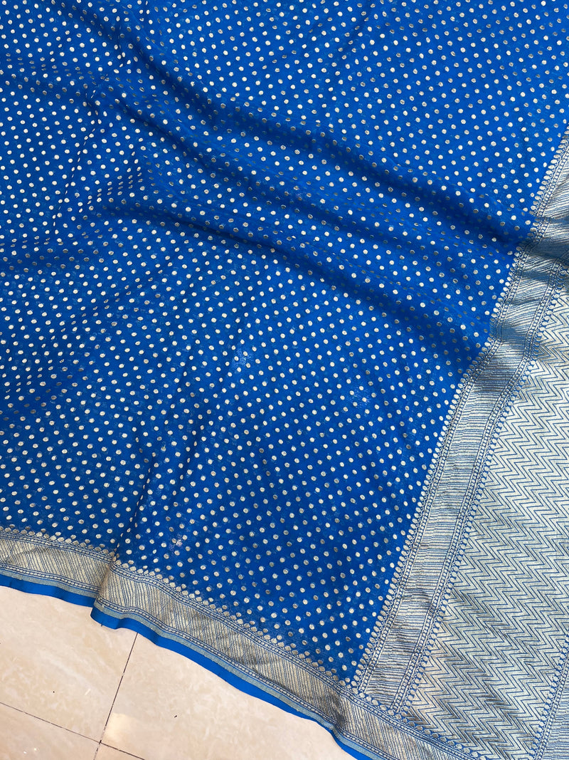 Pure Khaddi Georgette Dupatta - water zari - The Handlooms