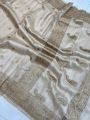 Tussar Georgette Handloom Banarasi Saree - Antique Zari - The Handlooms