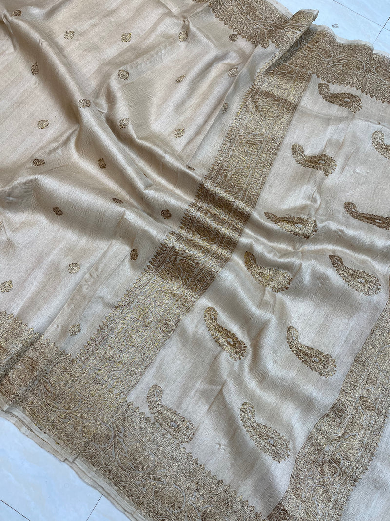 Tussar Georgette Handloom Banarasi Saree - Antique Zari - The Handlooms