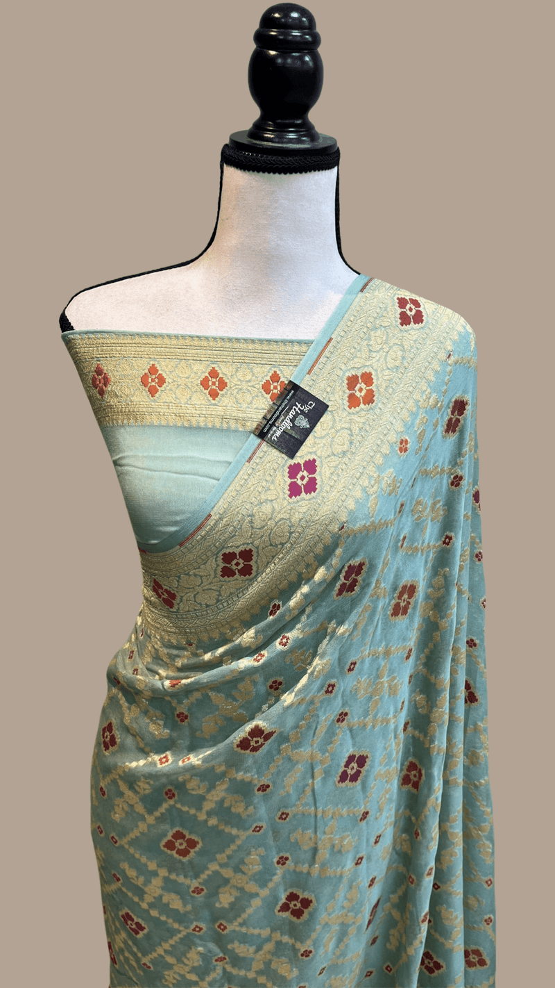 Pure Georgette Banarasi Handloom Saree - with meenakari work - The Handlooms