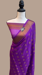 Purple Pure Chiffon Khaddi Banarasi Saree - The Handlooms