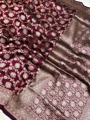 Pure Katan Silk Banarasi Handloom Saree - All over Sona Roopa Jaal work - The Handlooms