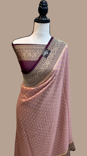 Dual Shade Khaddi Georgette Handloom Banarasi Saree - Gold Zari - The Handlooms