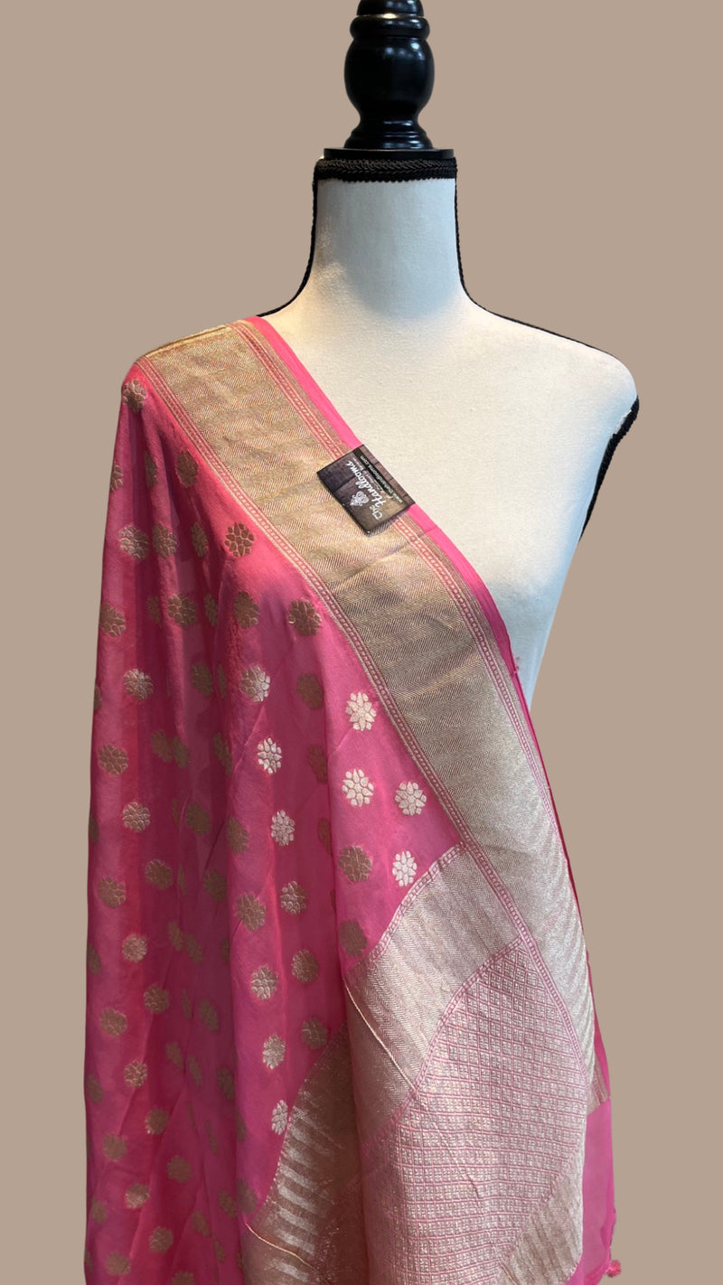 Pure Khaddi Georgette Dupatta - water zari - The Handlooms