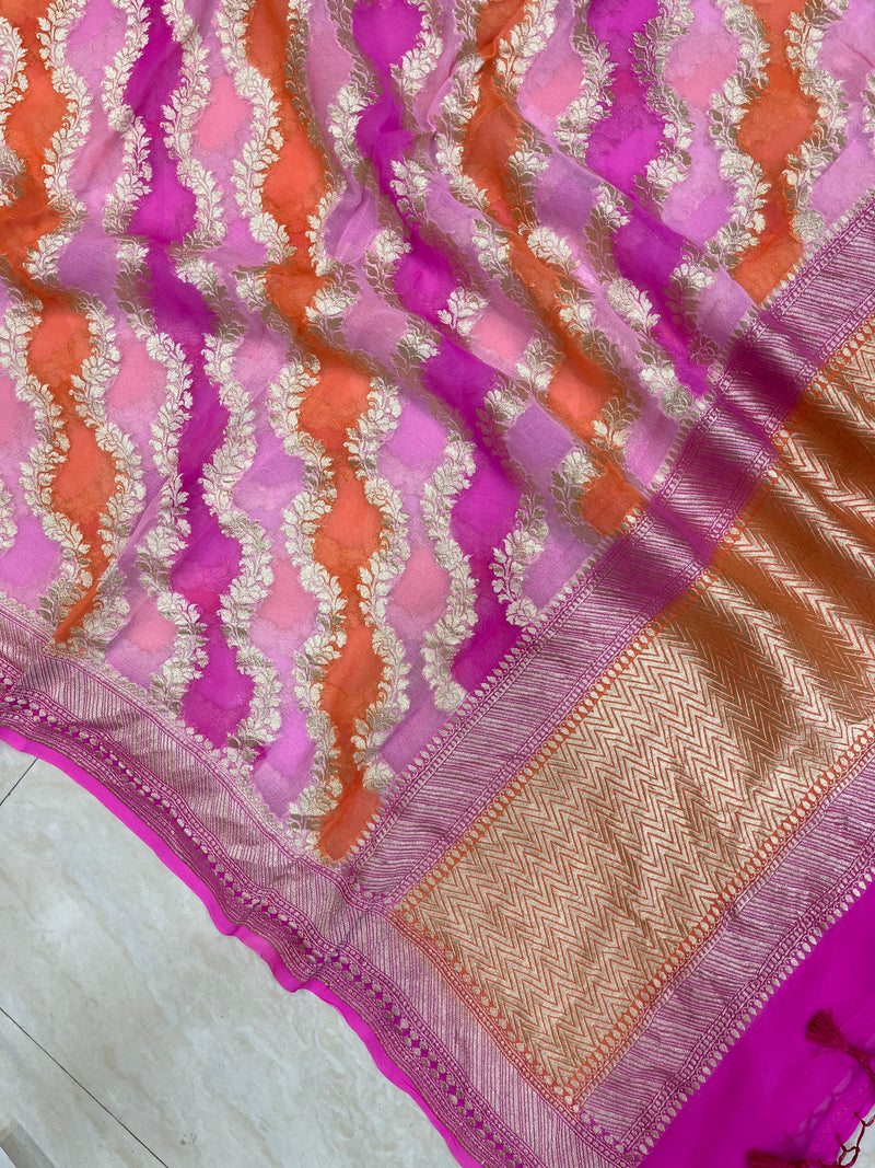 Pure Khaddi Georgette Dupatta - water zari - The Handlooms