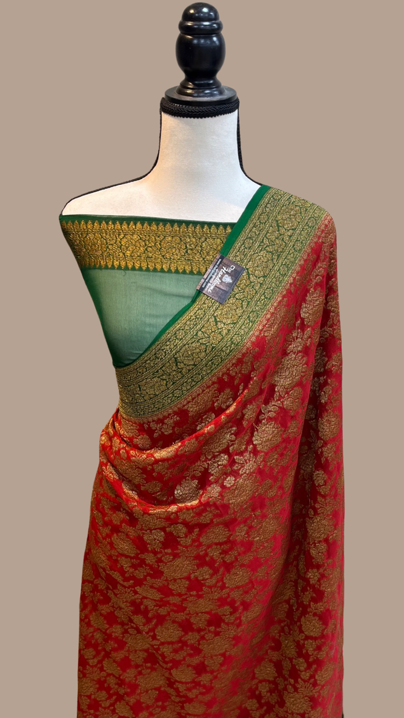Khaddi Georgette Banarasi Saree -  Antique zari - The Handlooms