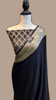 Black Pure Chiffon Khaddi Banarasi Saree - The Handlooms