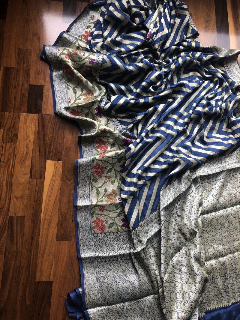 Navy Pure Chiffon Khaddi Banarasi Saree - The Handlooms