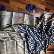 Navy Pure Chiffon Khaddi Banarasi Saree - The Handlooms