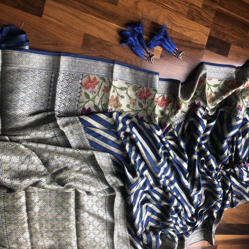 Navy Pure Chiffon Khaddi Banarasi Saree - The Handlooms