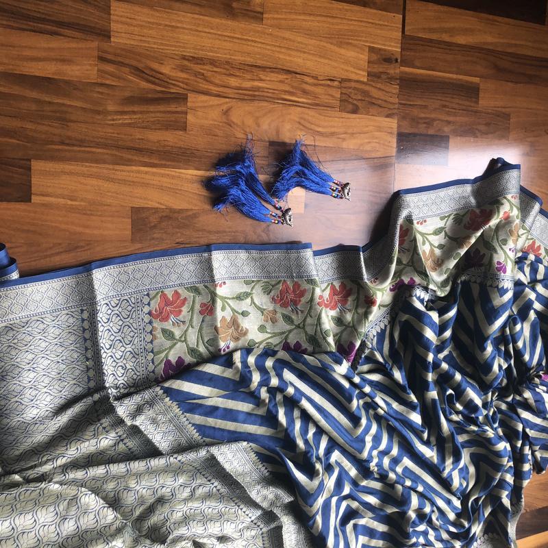 Navy Pure Chiffon Khaddi Banarasi Saree - The Handlooms