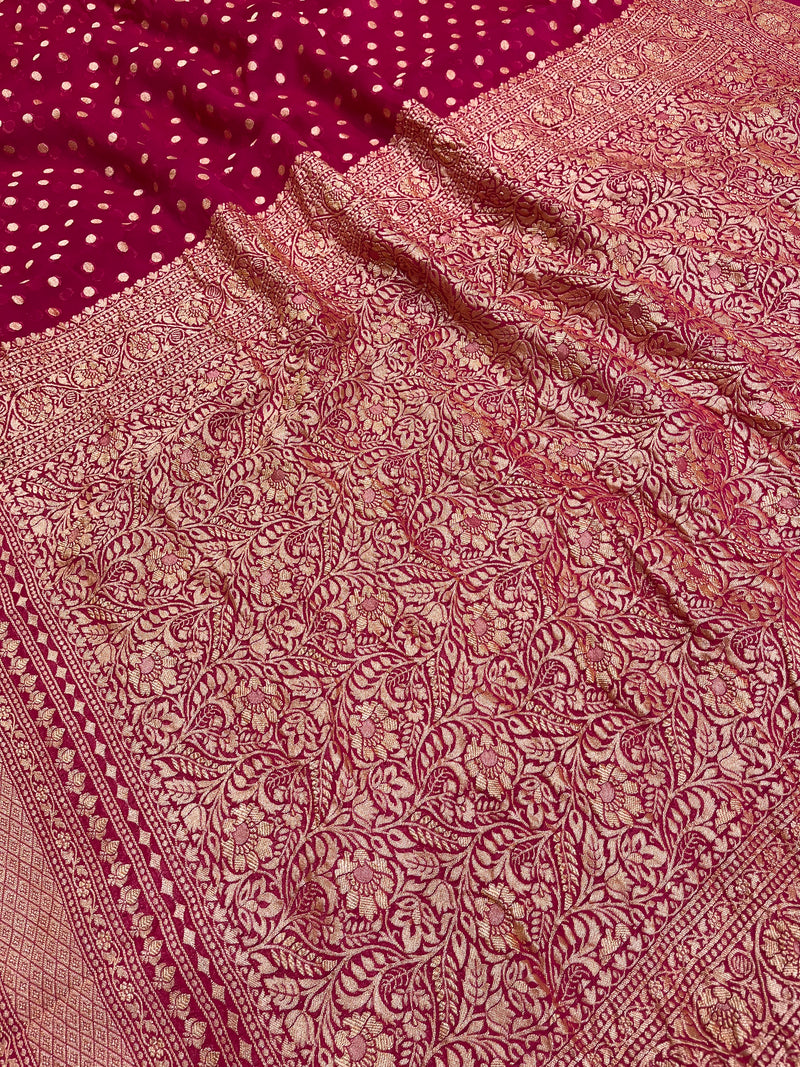 Pure Khaddi Georgette Handloom Banarasi Saree - Gold zari - The Handlooms