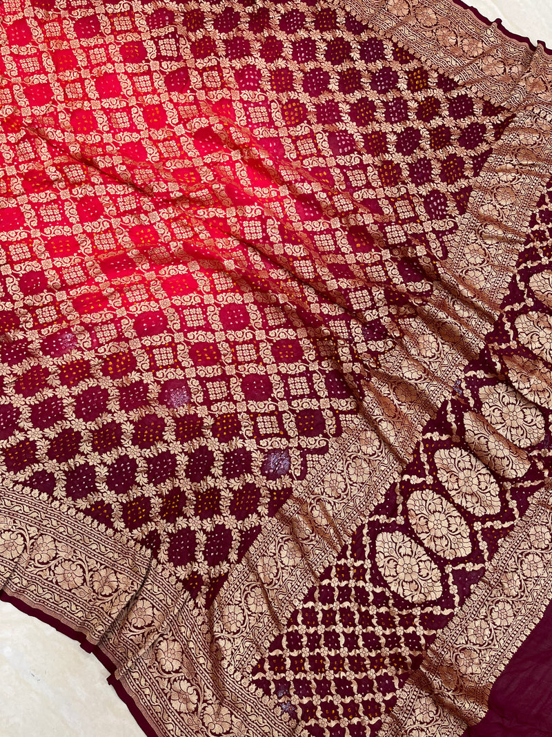 Pure Georgette Banarasi Bandhej Handloom Dupatta - The Handlooms