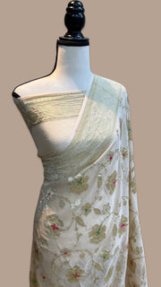 Khaddi Georgette Handloom Banarasi Saree - All over Jaal Work with meenakari - The Handlooms