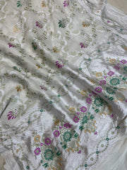 Tussar Georgette Handloom Banarasi Saree - All over Jaal Work with meenakari - The Handlooms