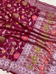 Pure Tussar Georgette Handloom Banarasi Saree - All over Jaal Work with meenakari - The Handlooms