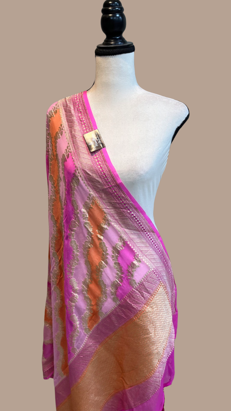 Pure Khaddi Georgette Dupatta - water zari - The Handlooms