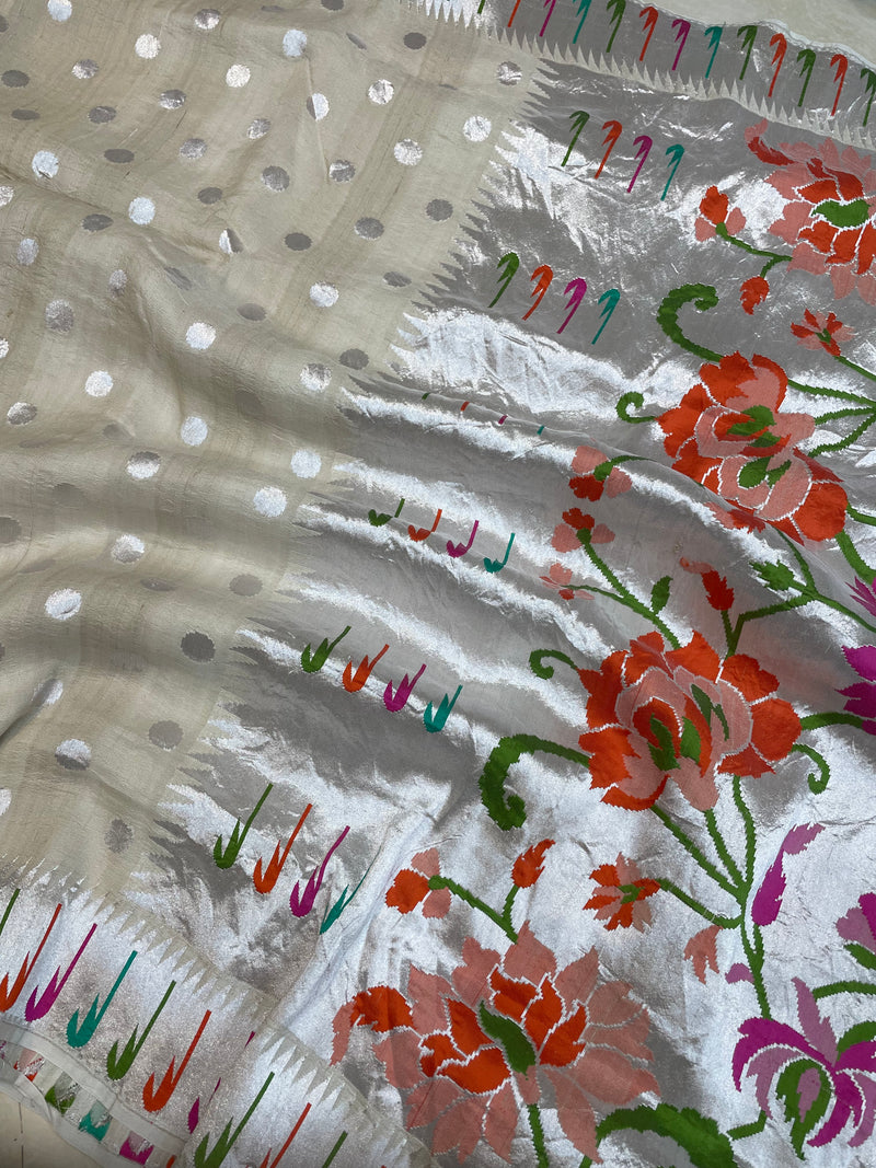 Tussar Georgette Handloom Banarasi Saree - All over meenakari - The Handlooms