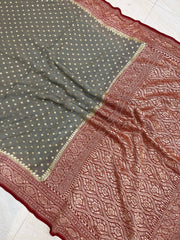 Khaddi Georgette Handloom Banarasi Saree - Gold Zari - The Handlooms
